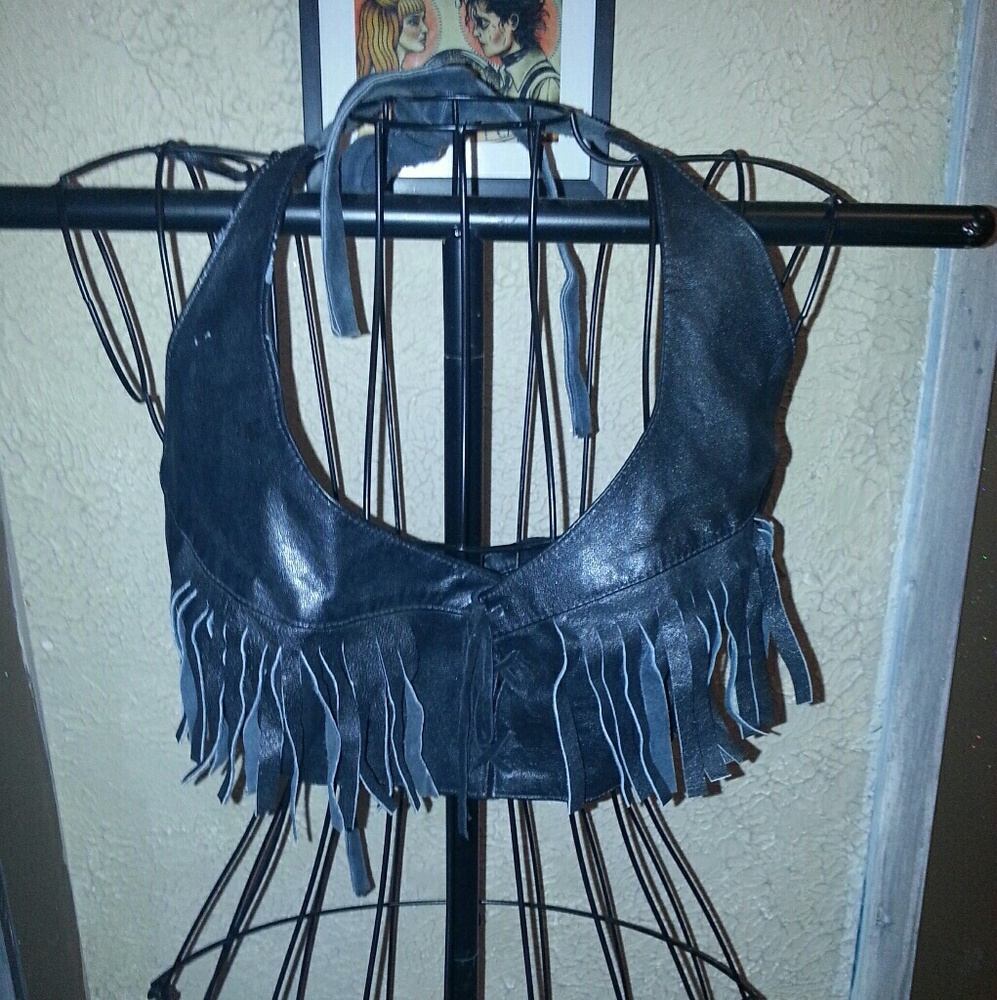 A biker leather bra top